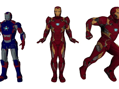 Iron Man Game And Movie Characters With Different Suits And Action Poses 3d model