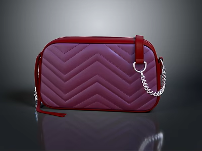 Red and Purple Chevron Quilted Fashion Bag With Silver Chain Strap And Zipper Closure 3d model