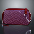 Red and Purple Chevron Quilted Fashion Bag With Silver Chain Strap And Zipper Closure