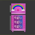 Cute Pink Mini Fridge With Kitty Themed Screen And Butterfly Heart Rainbow Design