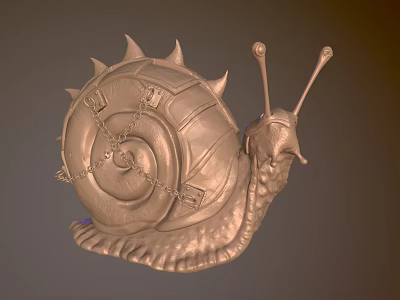 Decorative Snail Ornament Sculpture with Spiral Shell Spiked Design and Chain Details Metallic Finish 3d model