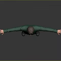 Man In Green Shirt Gray Pants And Black Shoes With Arms Outstretched Against Gray Background