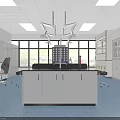 Modern Laboratory Interior Design With Spacious Workbench Cabinets Large Windows And Bright Lighting 3d model