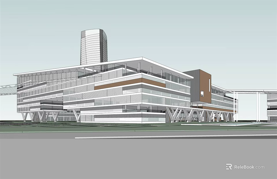 Modern Office Building With Glass Facade And Multi Storey Architectural Design 3d model 