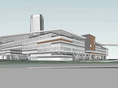 Modern Office Building With Glass Facade And Multi Storey Architectural Design 3d model