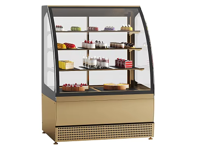 Glass Display Cabinet Shelf With Multi tier For Pastry Dessert And Gold Base 3d model