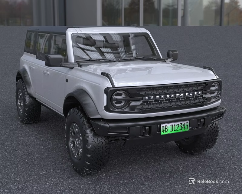 Silver Ford Bronco SUV With Large Off Road Tires And Modern Front Design 3d model 