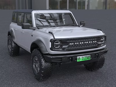 Silver Ford Bronco SUV With Large Off Road Tires And Modern Front Design 3d model