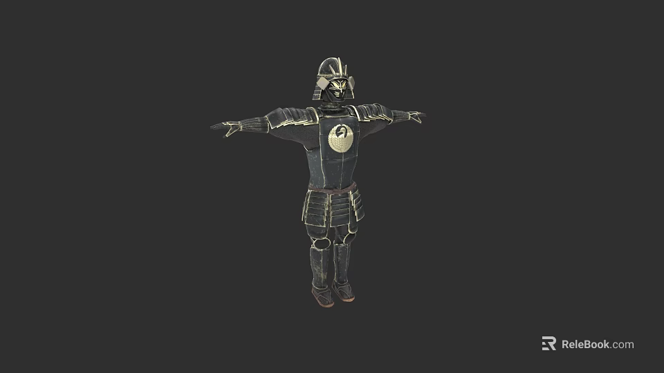 Man In Traditional Samurai Armor With Full Body Protection And Yin Yang Emblem 3d model 