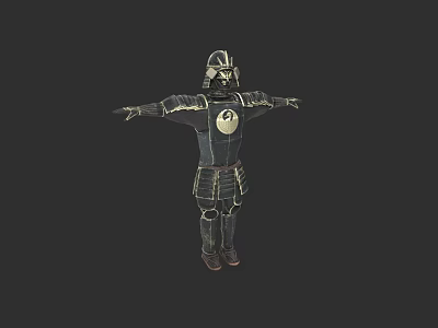 Man In Traditional Samurai Armor With Full Body Protection And Yin Yang Emblem 3d model