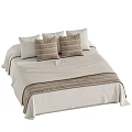 Cozy Double Bed With Neutral Toned Linen Bedding Striped Plaid Patterns And Pillows