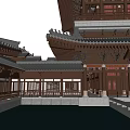 Traditional Chinese Ancient Architecture With Multi Story Pavilion Tiled Roofs And Wooden Courtyard