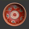 Traditional Hand Carved Red Ceramic Bowl With Intricate Colorful Decorative Patterns