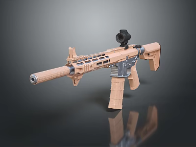 Tan Modern Tactical Rifle With Scope Ergonomic Grip And Multiple Components 3d model