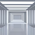 Modern White Interior Space With Symmetric Columns Reflective Floor And Tunnel Effect 3d model