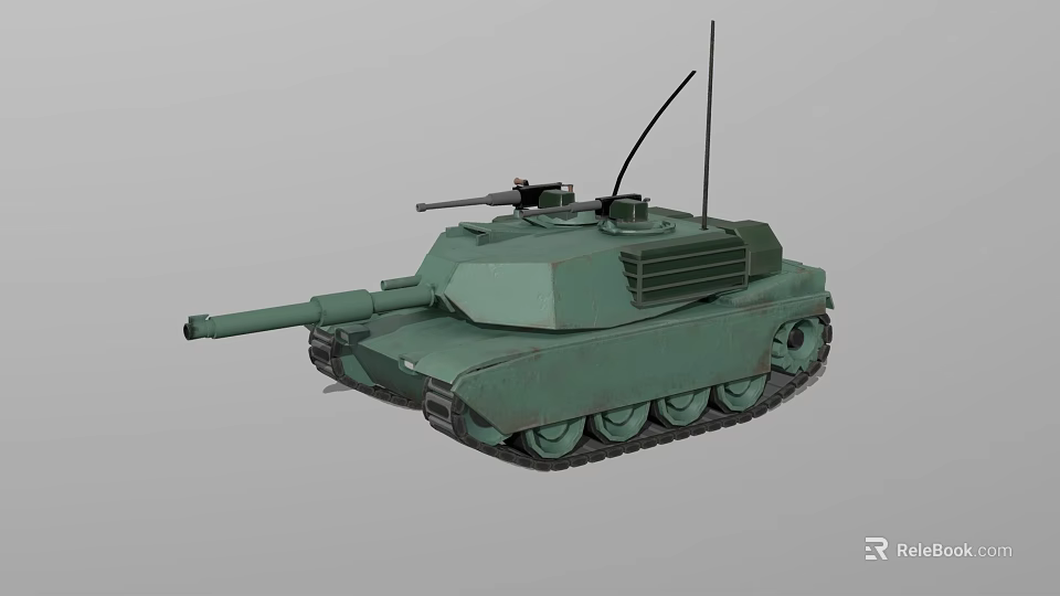 Modern Green Military Tank With Main Gun Antenna And Heavy Tracks Design 3d model 