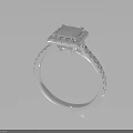 Elegant Silver Ring With Square Center Diamond And Small Diamonds Inlaid Band Design