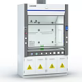 Laboratory Fume Hood Featuring Glass Door Control Panel And Warning Sign Cabinets