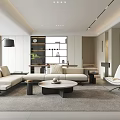 Modern Living and Dining Room Interior With Sofa Coffee Table Dining Set And Pendant Lights
