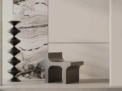 Stylish Modern Leisure Chair With Decorative Lamp And Minimalist Wall Background Design 3d model