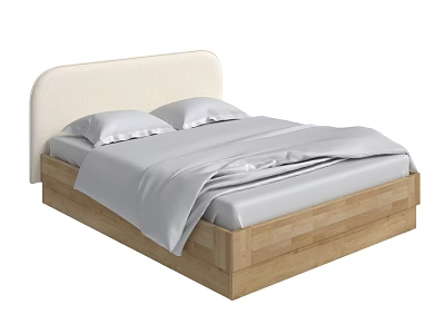 Modern Double Bed With Light Padded Headboard Wooden Frame And Gray Sheets 3d model