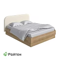 Modern Double Bed With Light Padded Headboard Wooden Frame And Gray Sheets