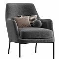Light Beige Upholstered Accent Chair with Brown Checkered Round Decorative Pillows and Black Metal Legs