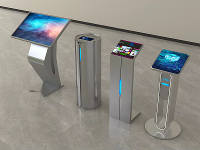 Public Facility Interactive Self Service Kiosks With Modern Touchscreen And Metal Base 3d model