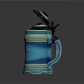 Blue Decorative Warsteiner Beer Steins With Yellow Green Accents And Black Lids