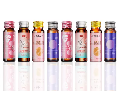 Various Oral Liquid Bottles With Different Packages 3d model
