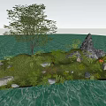 Natural Garden Landscape Design With Island Tree Grass Rocks And Water