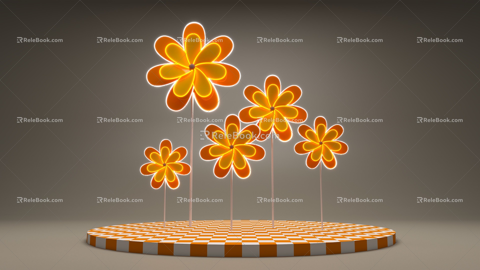 Windmill Glowing Windmill Beauty Chen Commercial Beauty Chen Spring Summer Light Strip Fashion Orange Yellow Flower 3d model