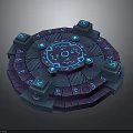 Ancient Magical Circular Platform With Glowing Blue Runes And Square Structures