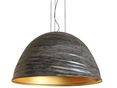Modern Gray Hemispherical Pendant Light With Striped Texture And Golden Base 3d model