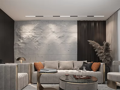 Modern Luxury Living Room Sofa And Coffee Table Set With Marble Top And Decorative Pillows 3d model
