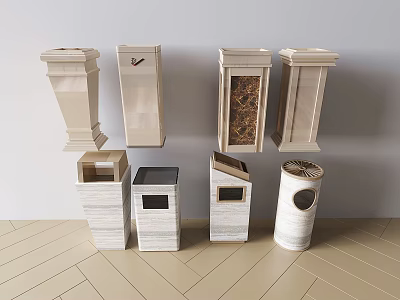 Public Trash Bins With Various Design Styles And Functional Features For Urban Areas 3d model