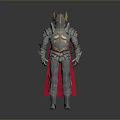 Mythical Knight Character Wearing Metallic Armor With Horned Helmet And Red Cape