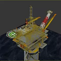 Offshore Oil Drilling Platform Structure With Drilling Rig Crane And Ocean Environment