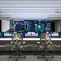 Modern Monitoring Room Command and Control Hall Monitoring Hall Dispatching Command Center Office Desk and Chair 3d model