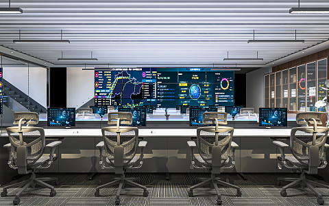 Modern Monitoring Room Command and Control Hall Monitoring Hall Dispatching Command Center Office Desk and Chair 3d model