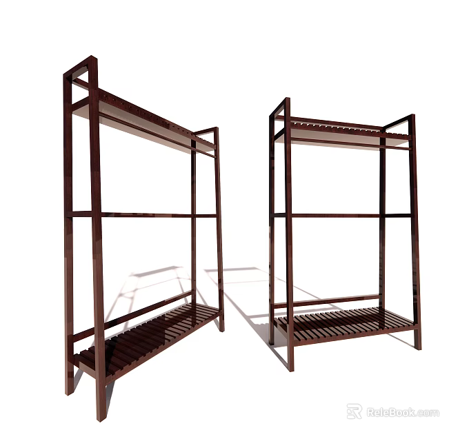 Two Modern Brown Metal Frame Shoe Racks With Multi Tiered Shelves 3d model 