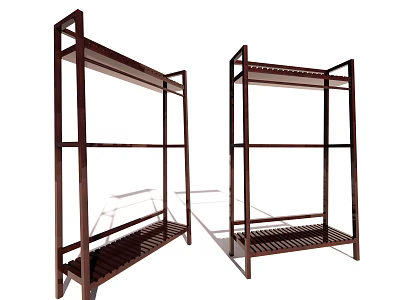 Two Modern Brown Metal Frame Shoe Racks With Multi Tiered Shelves 3d model