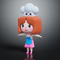 Cute Red Haired Cartoon Character In Blue Apron With Small White Creature On Chef Hat