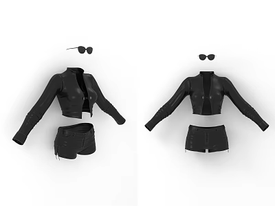 Fashionable Black Leather Jacket And Short Shorts Set With Sunglasses 3d model