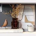 Modern Stylish Decorative Ornament Combination With Globe Vases Books Mirrors And Sculptures On Shelves