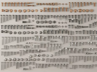 Various Metal Fasteners Including Screws Bolts Nuts and Washers Collection 3d model