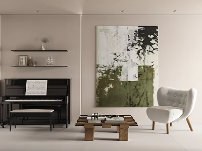 Modern Leisure Room With Piano Tufted Chair And Artwork 3d model