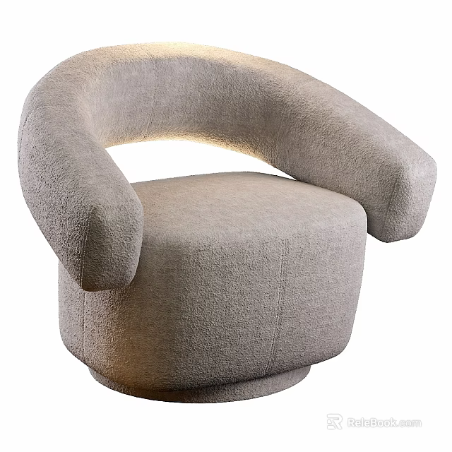 Modern Light Gray Upholstered Accent Chair With Curved Armrests And Rounded Comfortable Design 3d model 