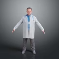 White Lab Coat Stethoscope ID Badge On Male Doctor Standing Against Gray Background Arms Outstretched