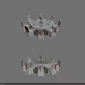 Two Round Dining Table Sets With Chair Covers Red Bows And Flower Vases 3d model